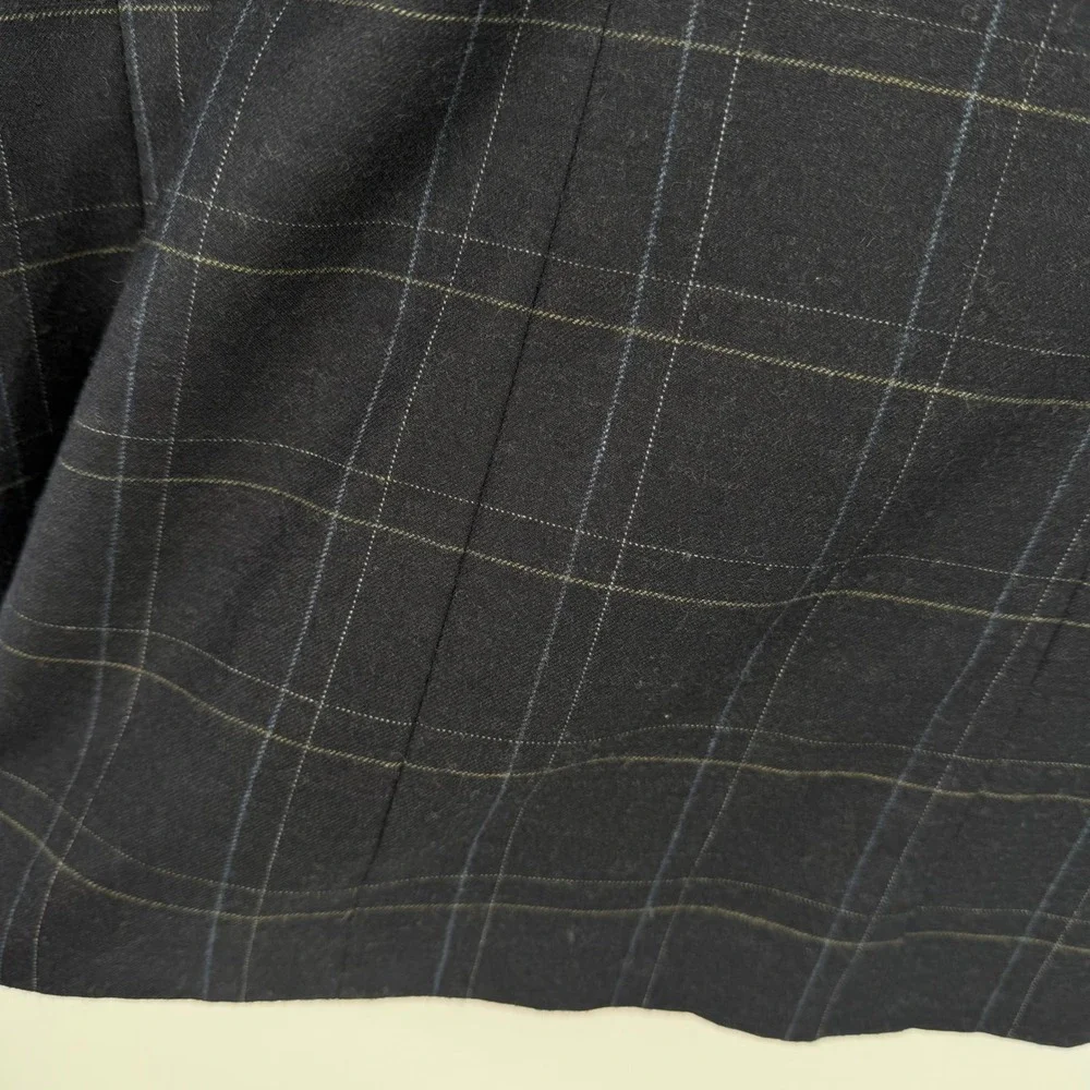 VTG 80s Chadwick's Blazer Women‎ 12 Navy Blue Wool Windowpane Plaid Academia